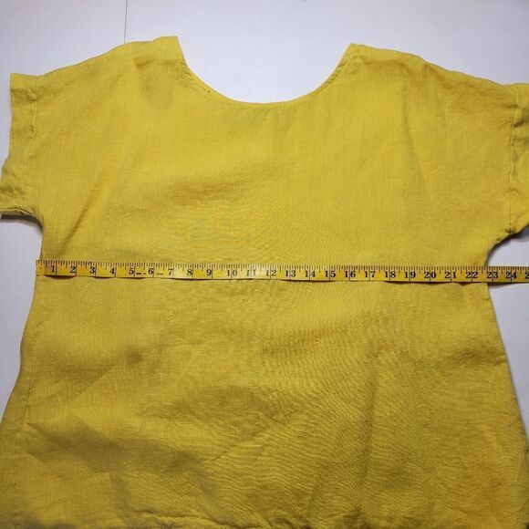 Terzo Millennio Italian Linen High Low Yellow Button-Back Blouse Lagenlook - Picture 9 of 11
